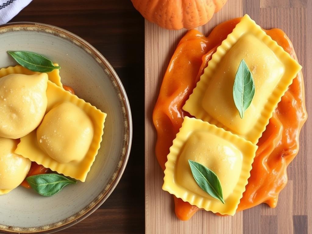 Pasta Ravioli. Pumpkin and Sage Ravioli