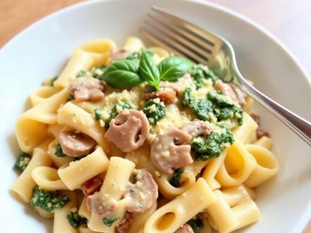 Pasta Rigatoni. 3. Creamy Mushroom and Spinach Rigatoni
