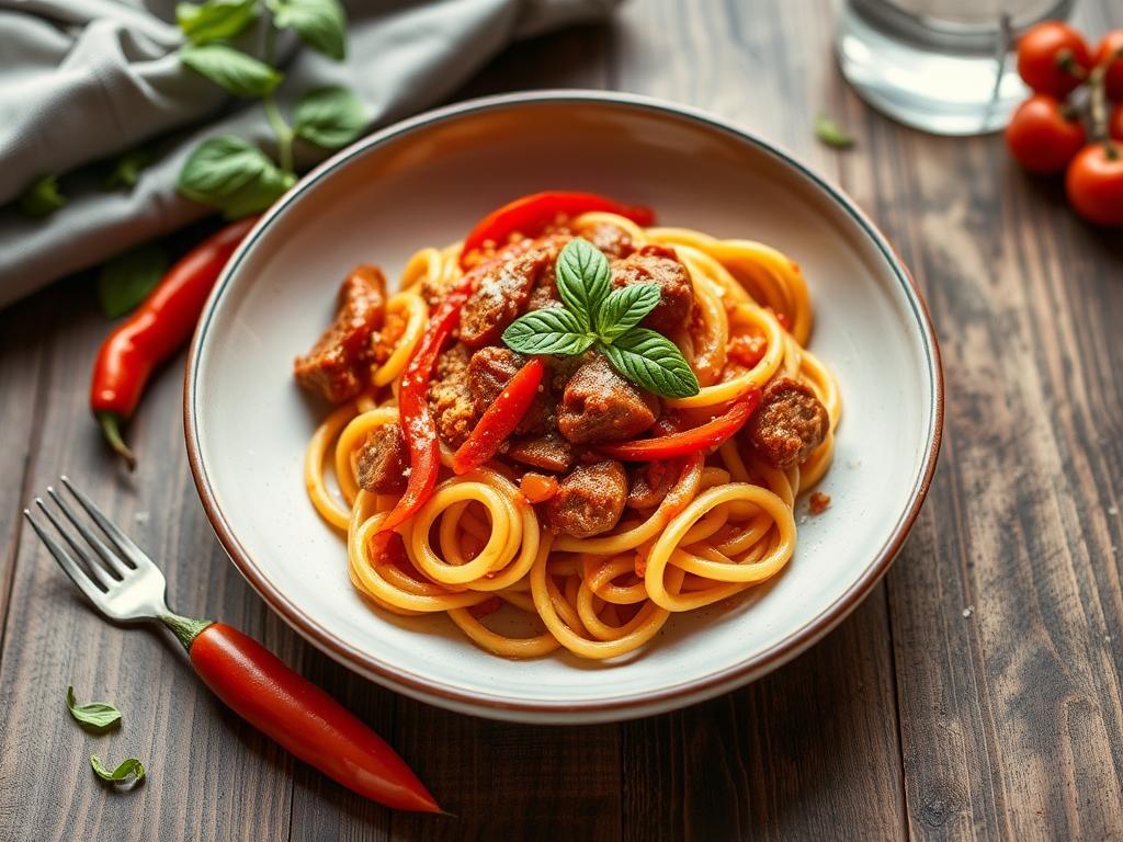 Pasta Concillione. Spicy Sausage and Red Pepper Concillione