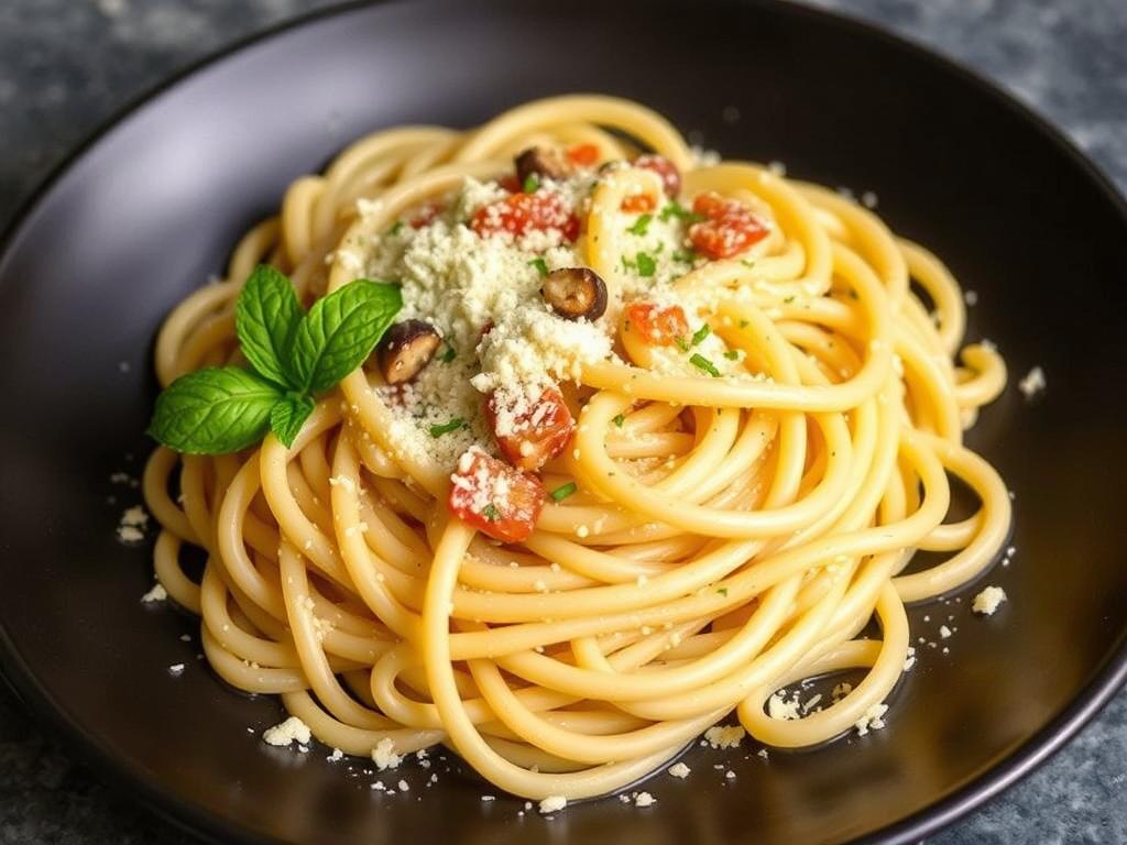 Pasta Carbonara. Classic Roman Pasta Carbonara