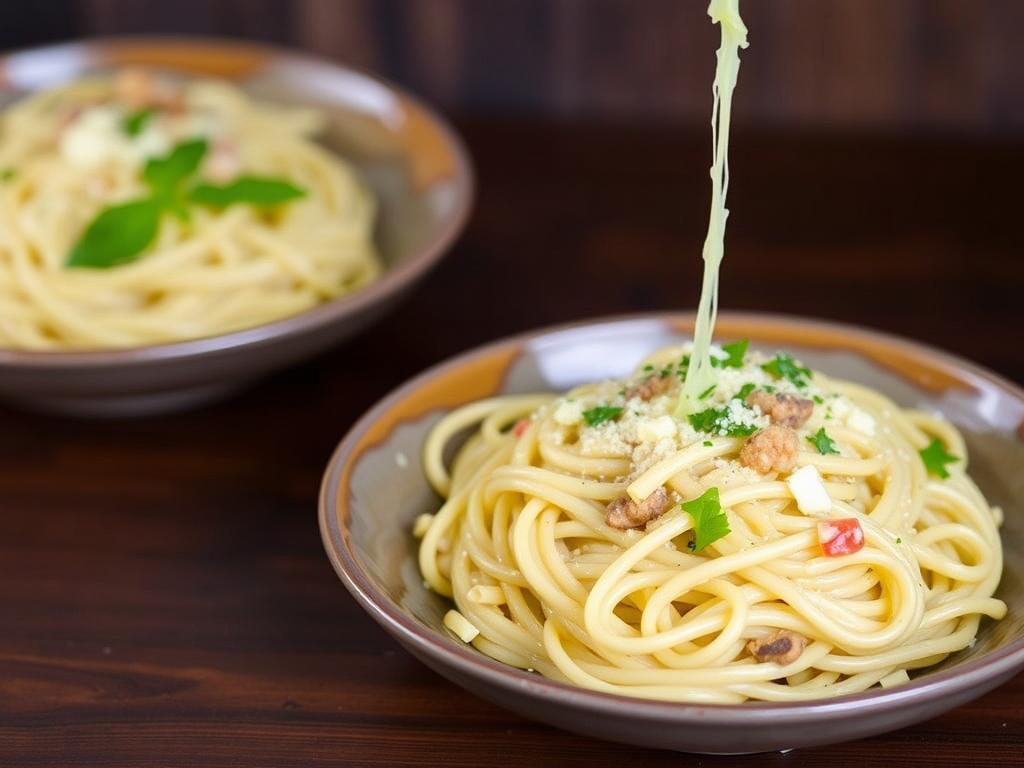 Pasta Carbonara. Carbonara with Cream and Garlic (Non-traditional)