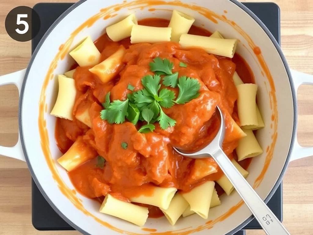 Pasta Rigatoni. Step 5: Combine with Sauce