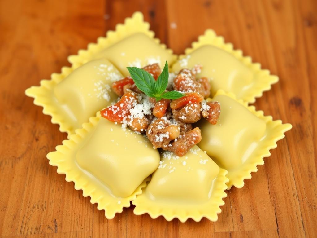 Pasta Ravioli. Meat Stuffed Ravioli