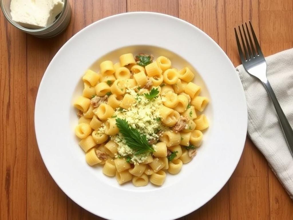 Pasta Cavatappi. Cheese and Herb Accents