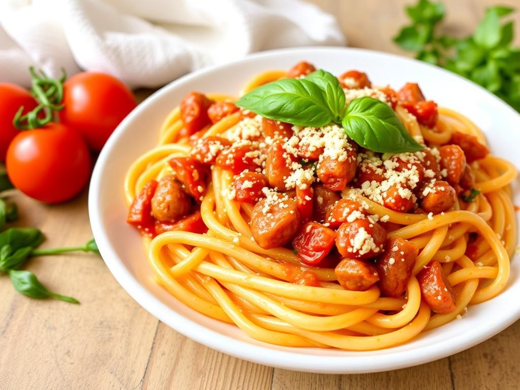 Pasta Radiatore. 2. Radiatore with Spicy Sausage and Tomato Pasta Radiatore. 2. Radiatore with Spicy Sausage and Tomato