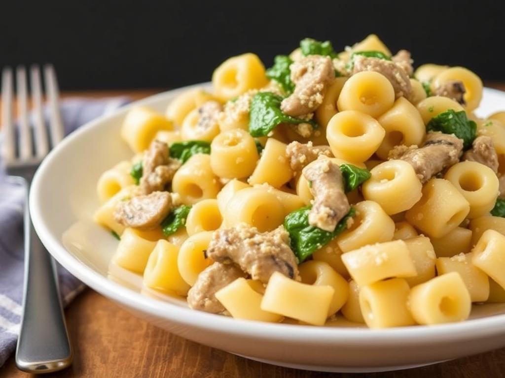 Pasta Cavatappi. 2. Cavatappi with Creamy Mushroom and Spinach Sauce