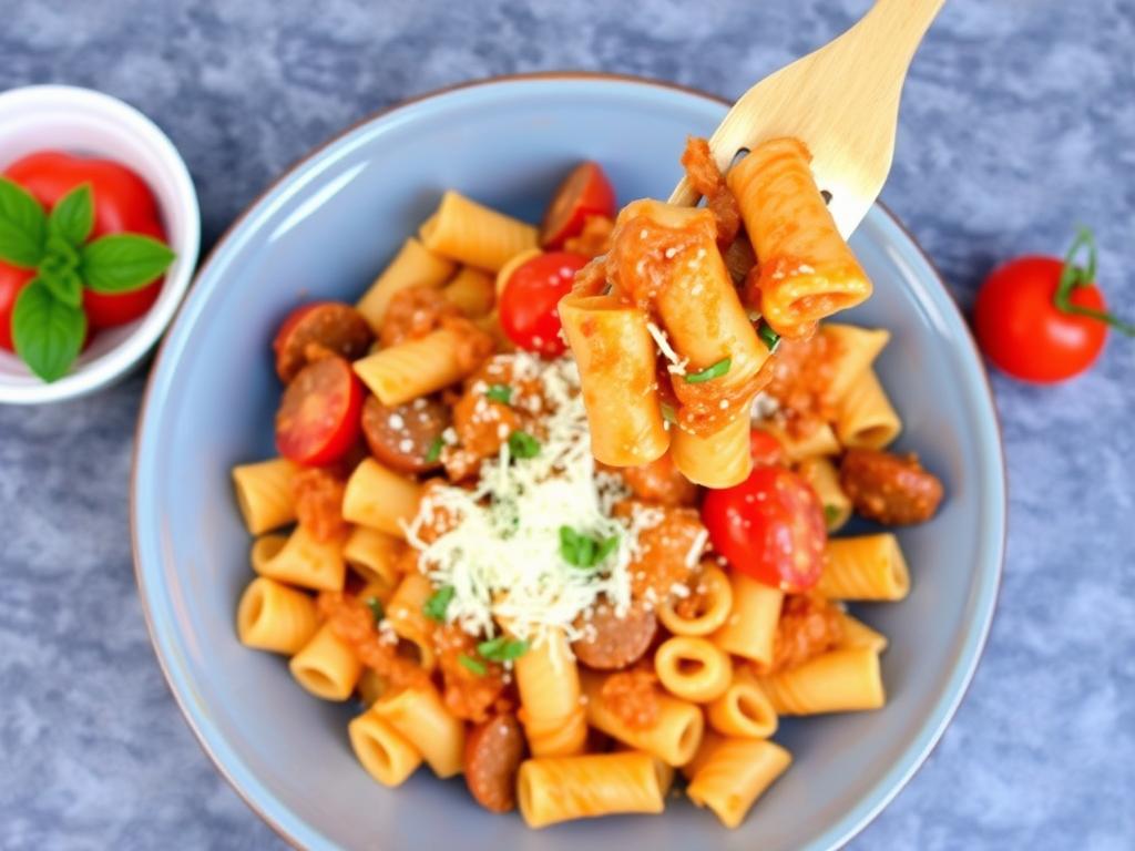 Pasta Cavatappi. 3. Spicy Tomato and Sausage Cavatappi