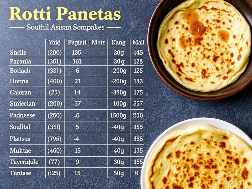 Roti prata pancakes (Southeast Asian). Nutritional Snapshot of Roti Prata Pancakes Roti prata pancakes (Southeast Asian). Nutritional Snapshot of Roti Prata Pancakes