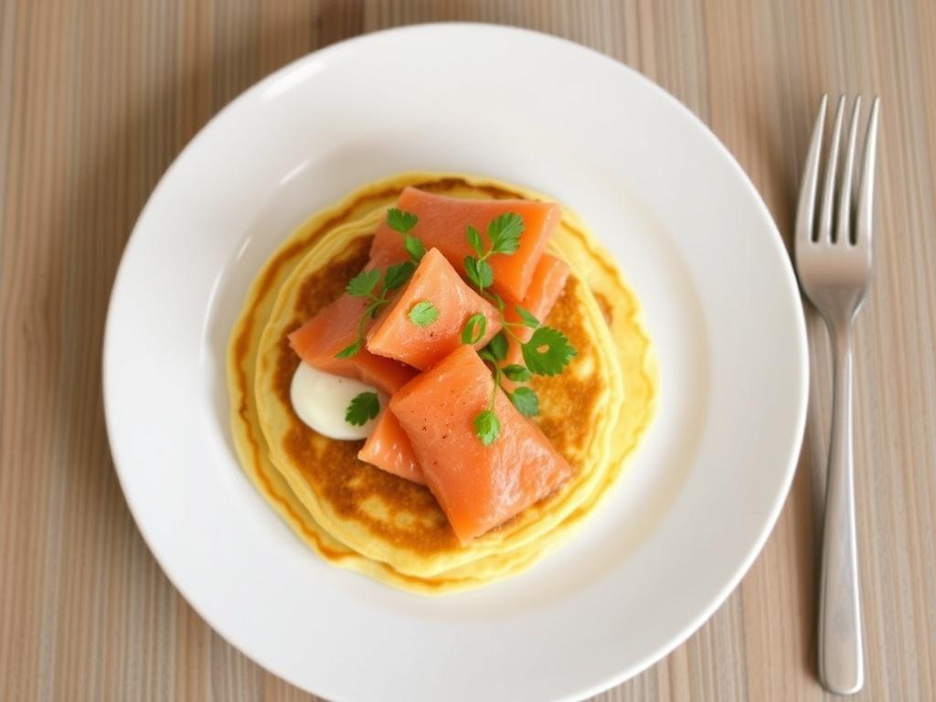 Pancakes with salmon and salad. Popularity in different countries Pancakes with salmon and salad