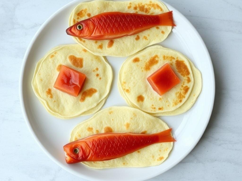 Pancakes with red fish. History Pancakes with red fish