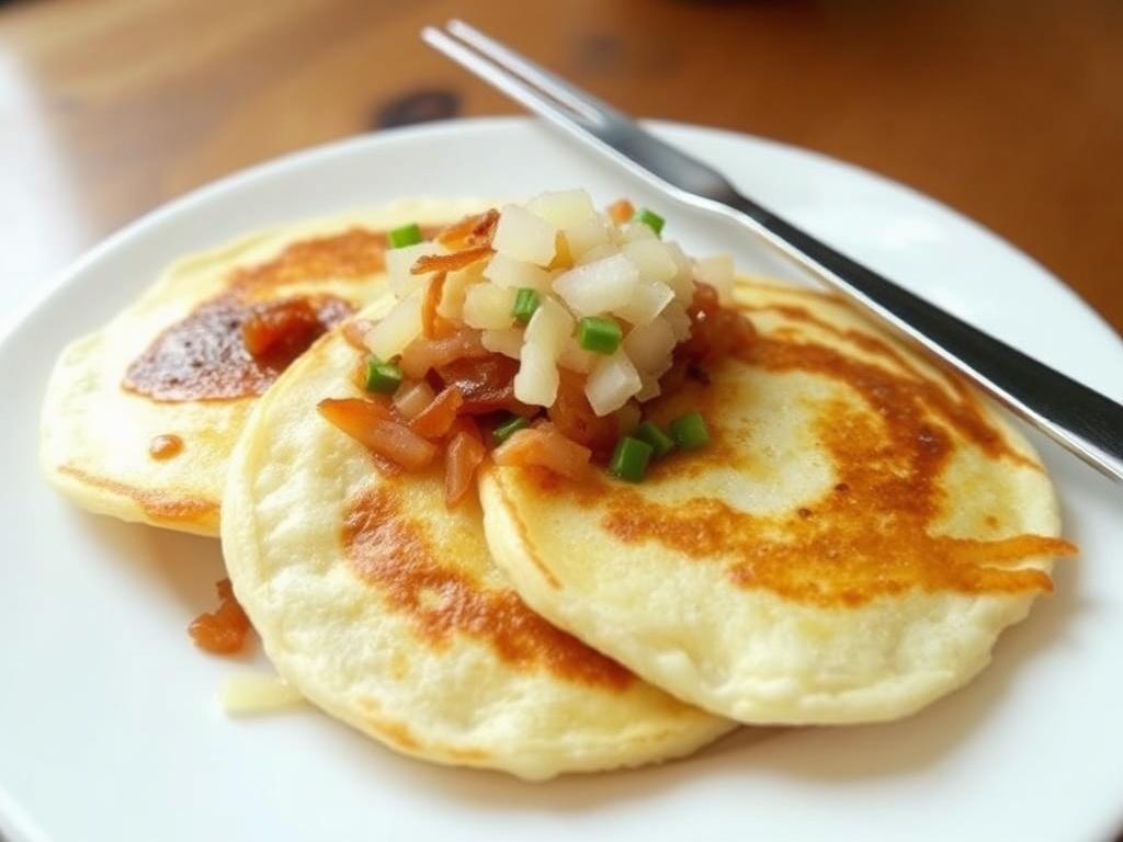 Pancakes with fried onions. Where this idea likely first appeared